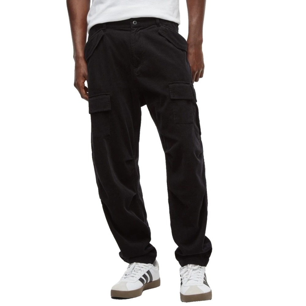 Mode of One Mens Relaxed Fit Corduroy Cargo‎ Pants Black Tapered 32 100197732MN